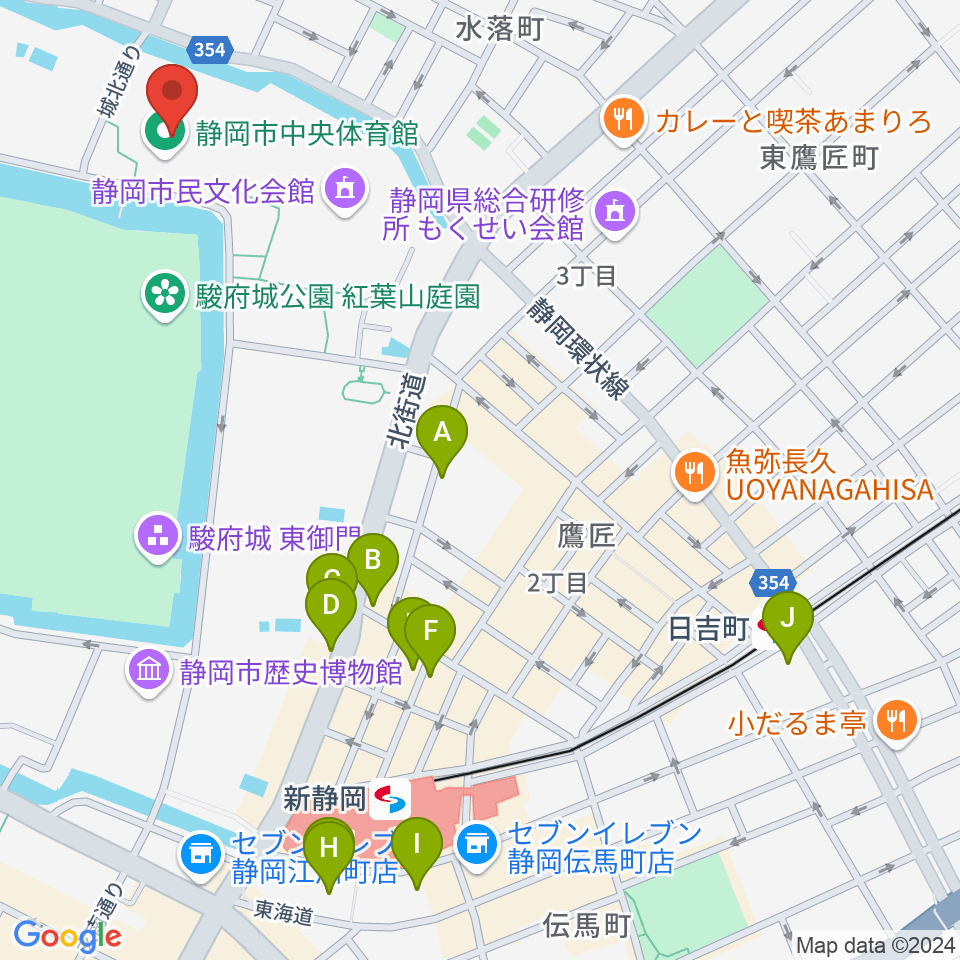 静岡市中央体育館周辺のホテル一覧地図