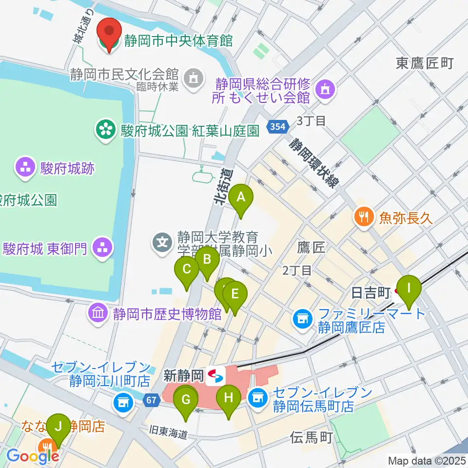 静岡市中央体育館周辺のホテル一覧地図