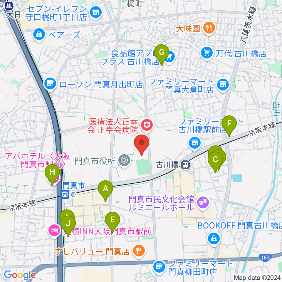 門真市立総合体育館周辺のホテル一覧地図