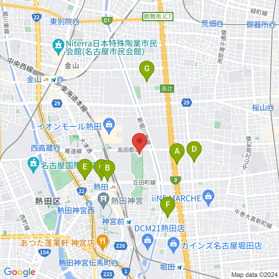 名古屋市体育館周辺のホテル一覧地図