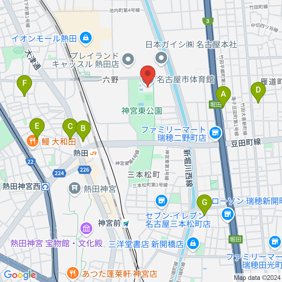 名古屋市体育館周辺のホテル一覧地図