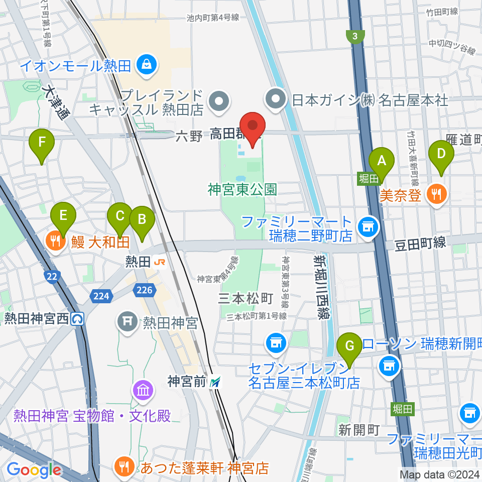 名古屋市体育館周辺のホテル一覧地図