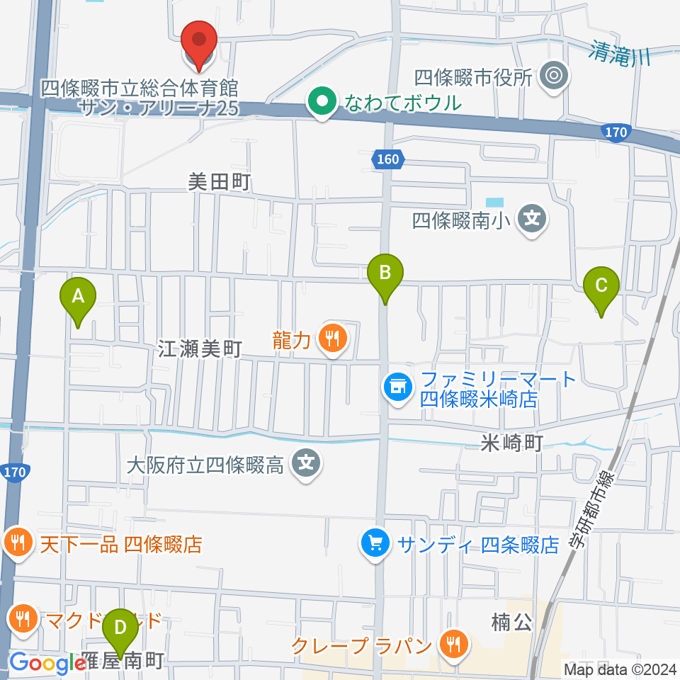 四條畷市立市民総合体育館サン・アリーナ25周辺のホテル一覧地図