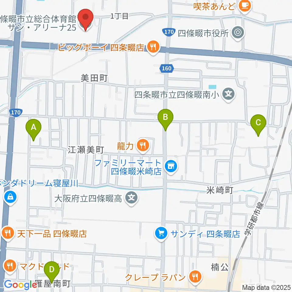 四條畷市立市民総合体育館サン・アリーナ25周辺のホテル一覧地図