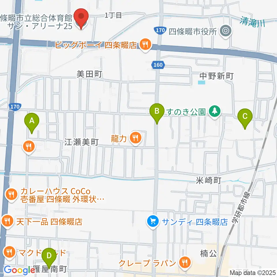 四條畷市立市民総合体育館サン・アリーナ25周辺のホテル一覧地図