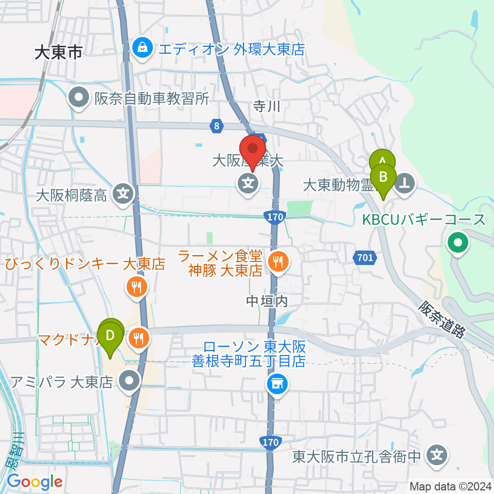 大東市立市民体育館周辺のホテル一覧地図