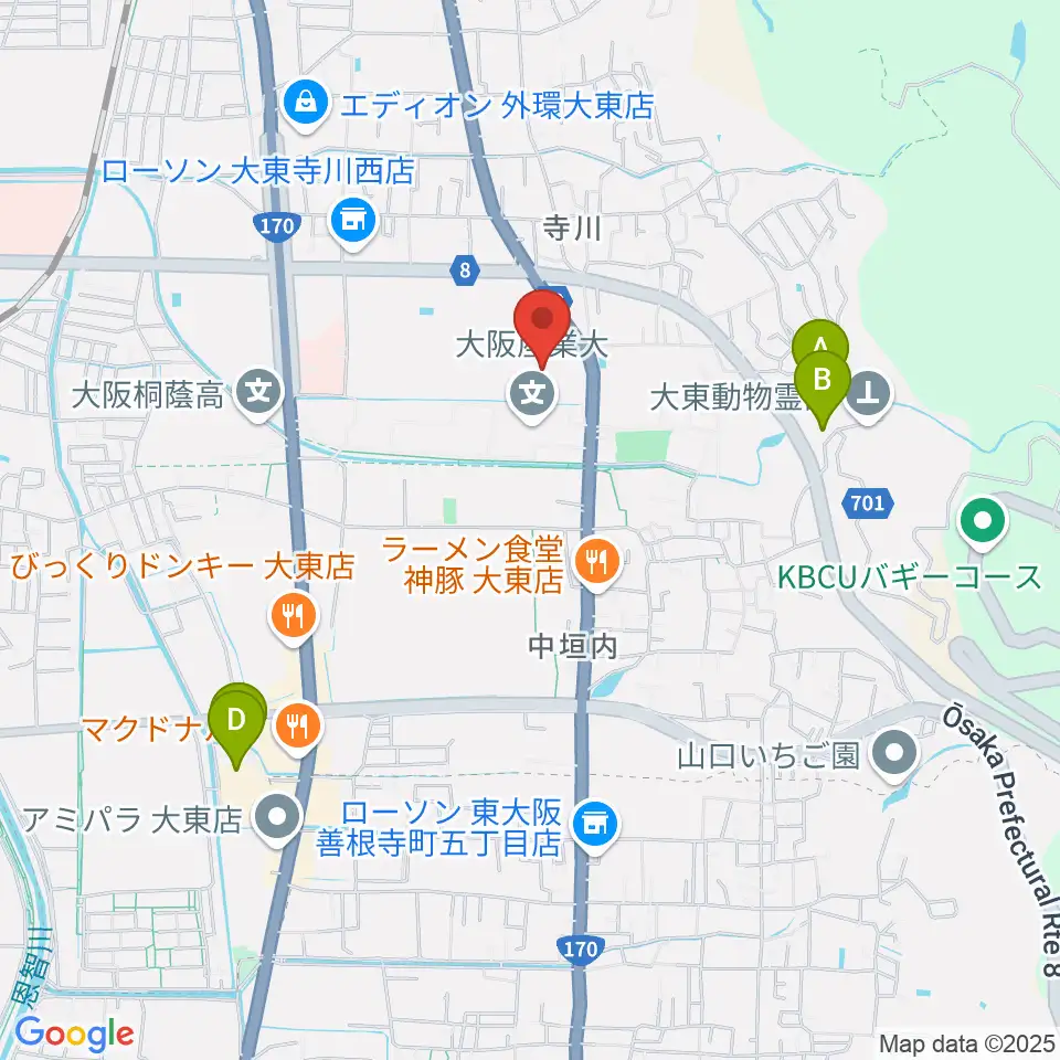 大東市立市民体育館周辺のホテル一覧地図