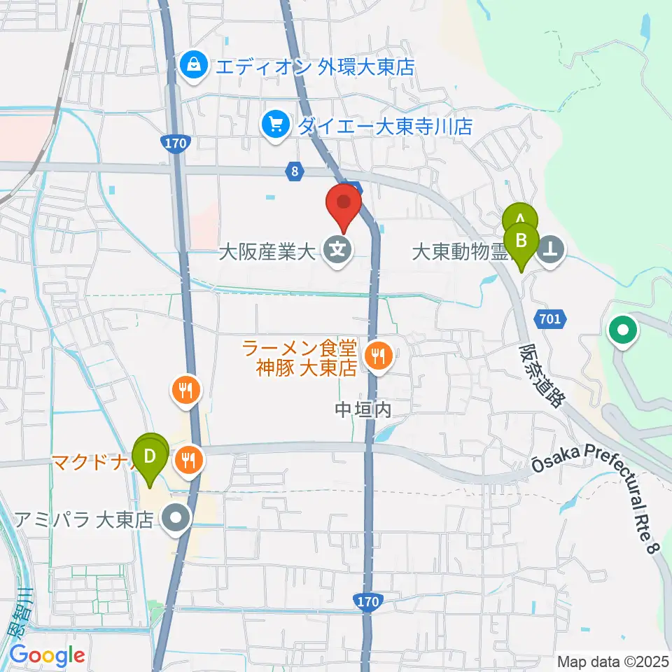 大東市立市民体育館周辺のホテル一覧地図