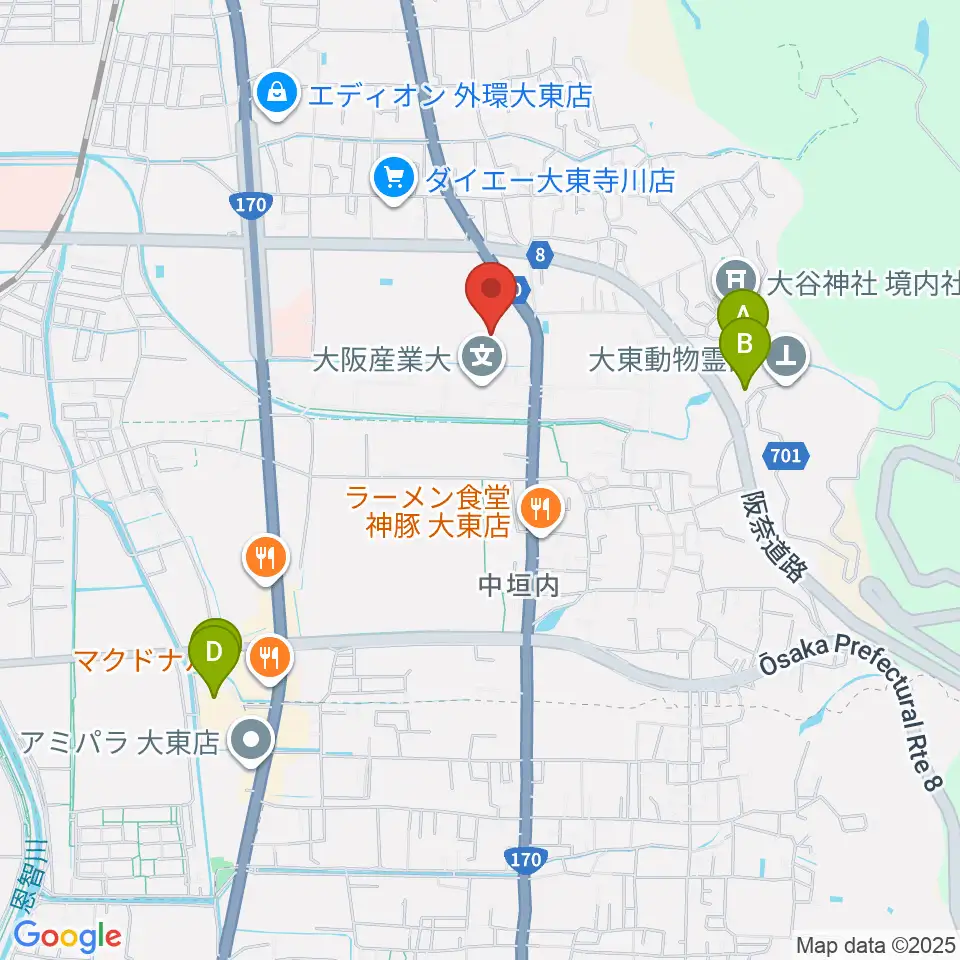 大東市立市民体育館周辺のホテル一覧地図