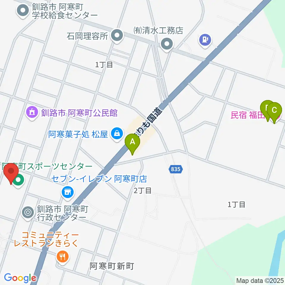 釧路市阿寒町スポーツセンター周辺のホテル一覧地図