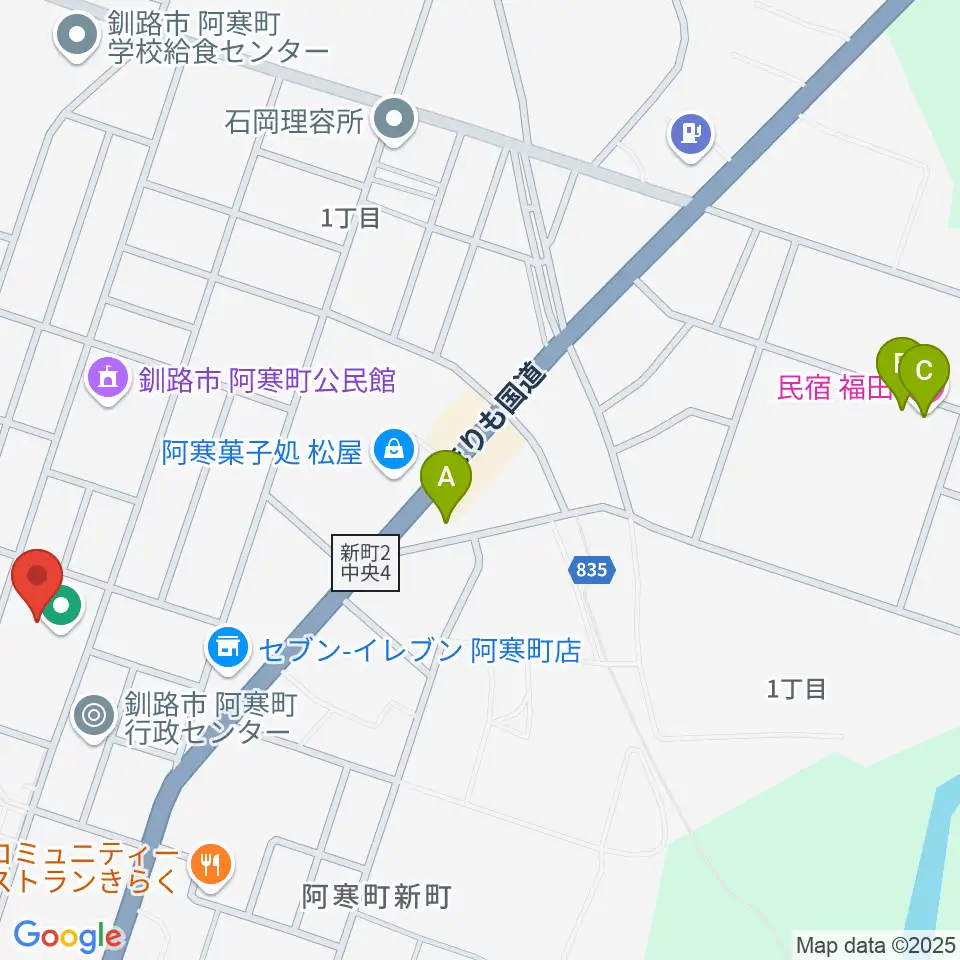 釧路市阿寒町スポーツセンター周辺のホテル一覧地図