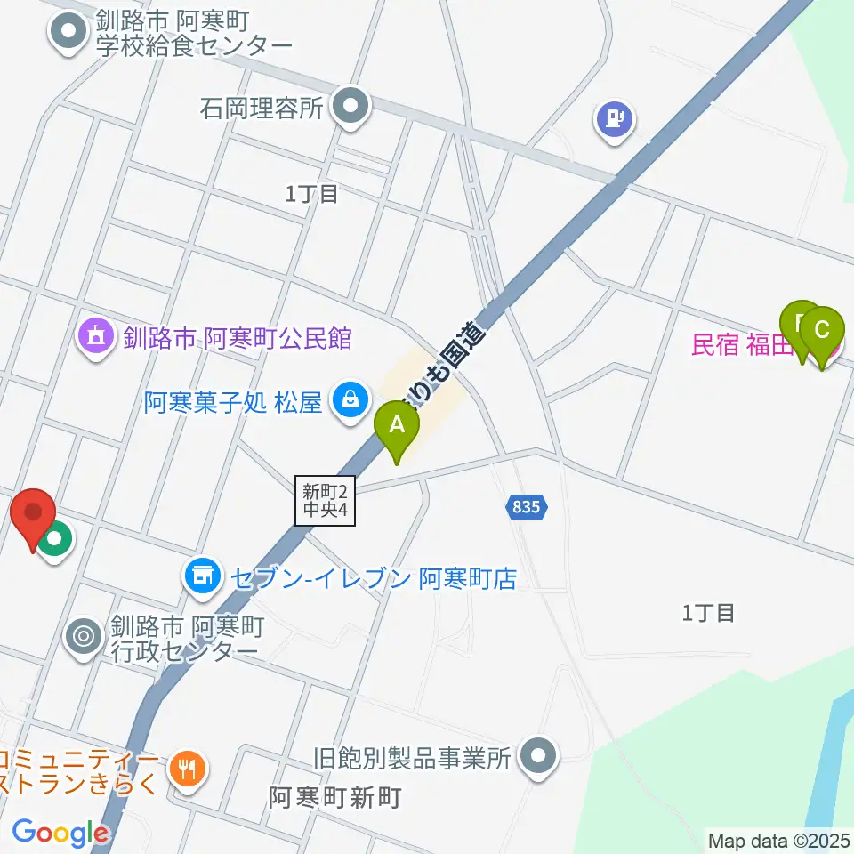 釧路市阿寒町スポーツセンター周辺のホテル一覧地図