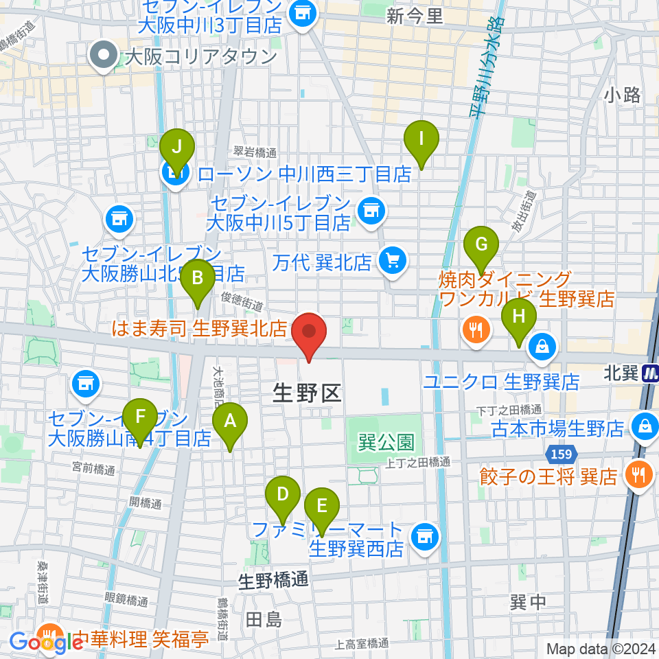 大阪市立生野スポーツセンター周辺のホテル一覧地図