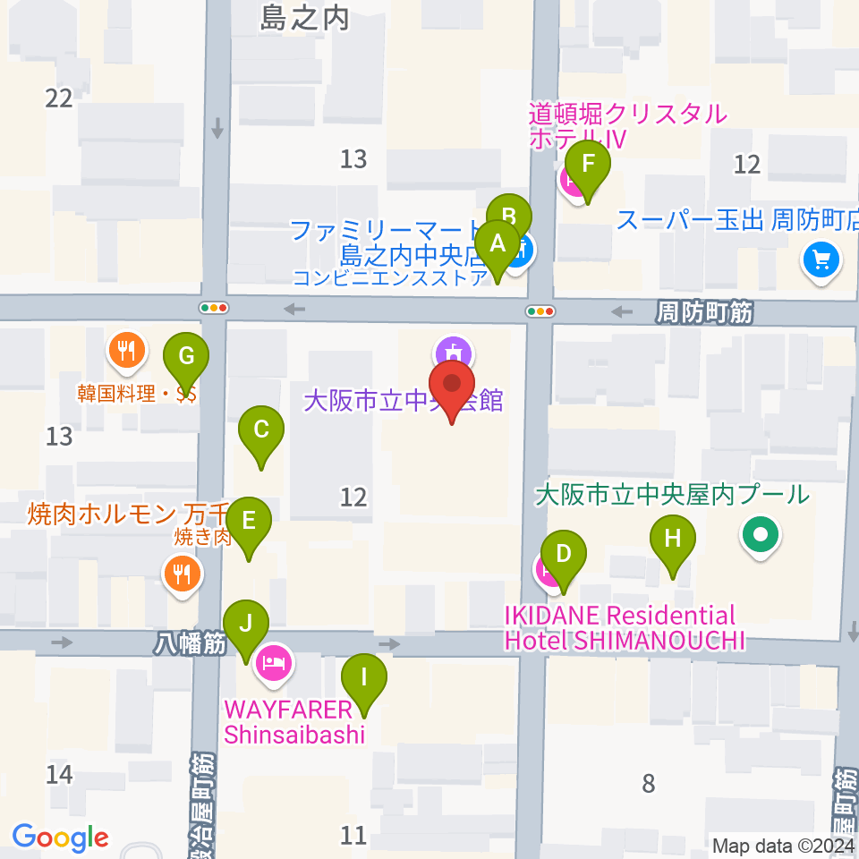 大阪市立中央スポーツセンター周辺のホテル一覧地図