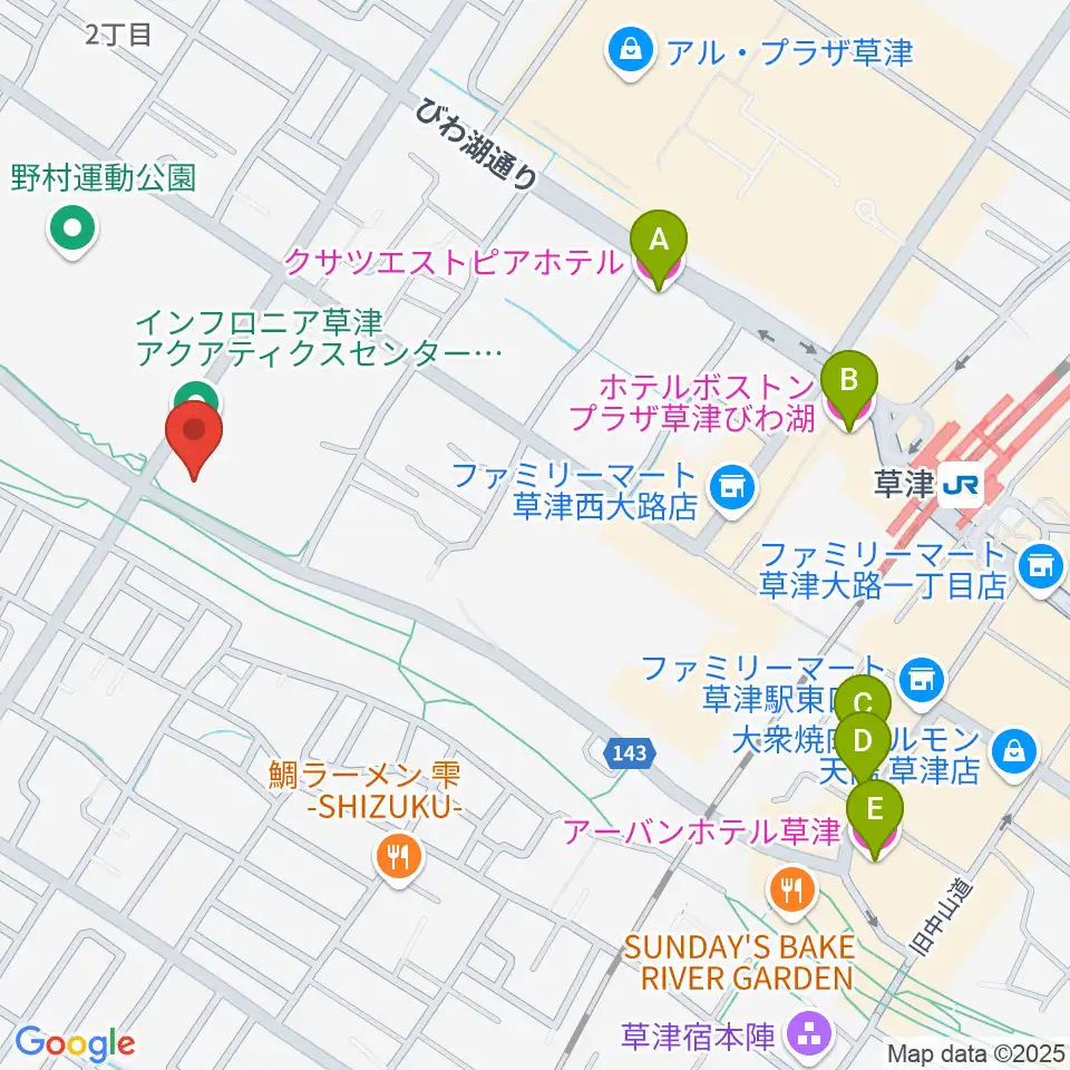 インフロニア草津アクアティクスセンター周辺のホテル一覧地図