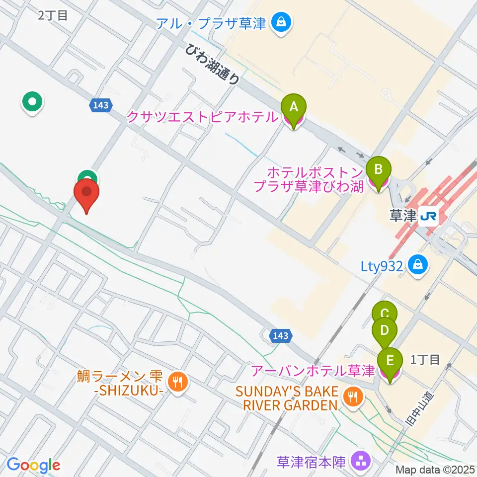 インフロニア草津アクアティクスセンター周辺のホテル一覧地図