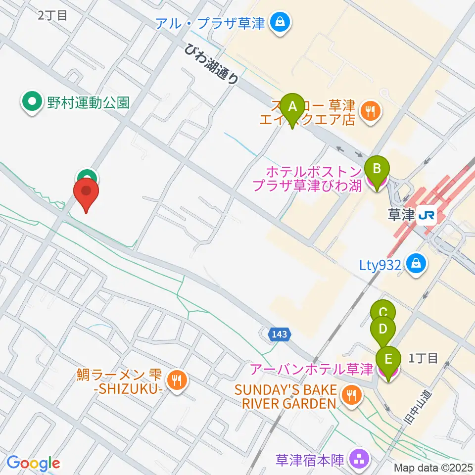 インフロニア草津アクアティクスセンター周辺のホテル一覧地図