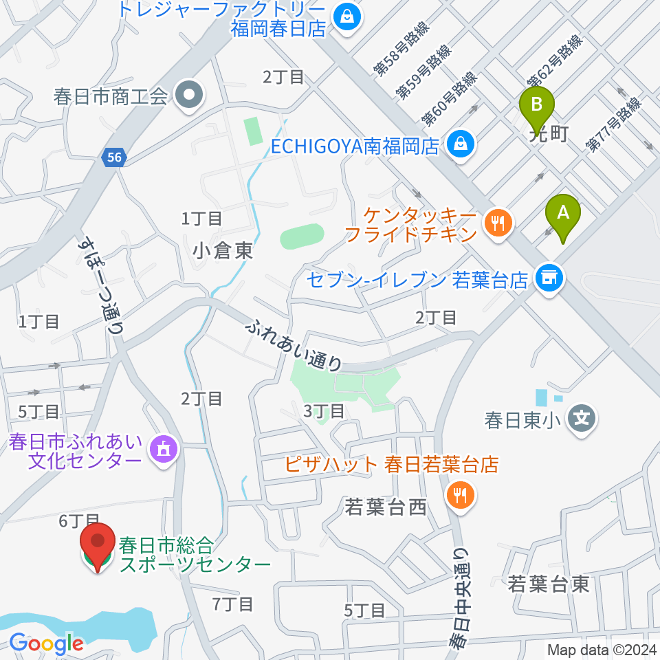 春日市総合スポーツセンター周辺のホテル一覧地図