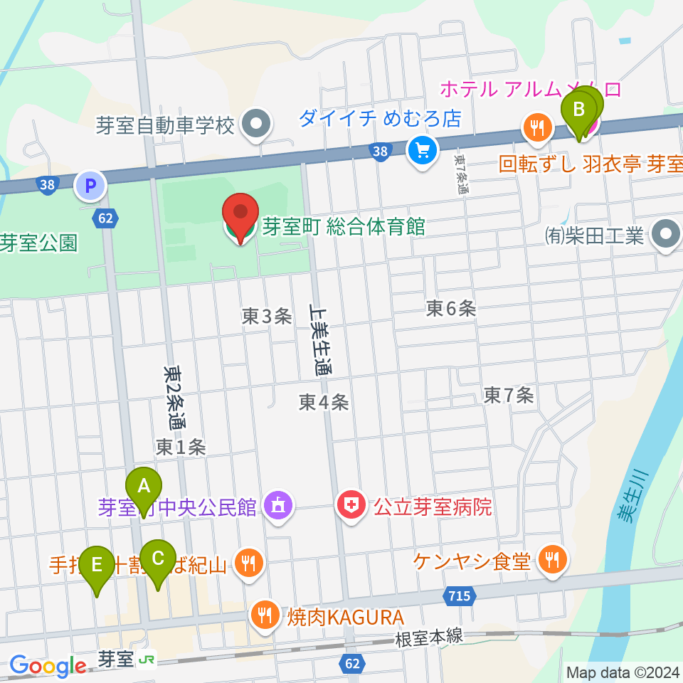 芽室町総合体育館周辺のホテル一覧地図