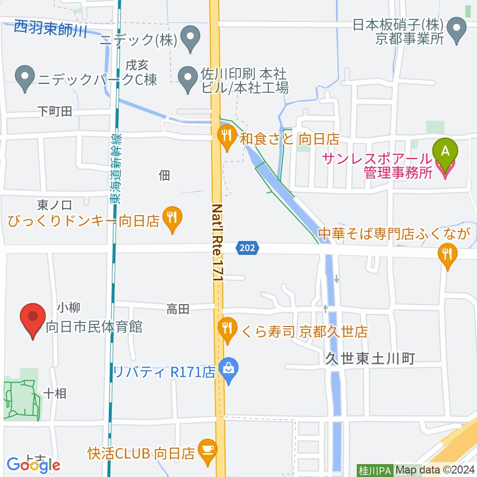 向日市民体育館周辺のホテル一覧地図