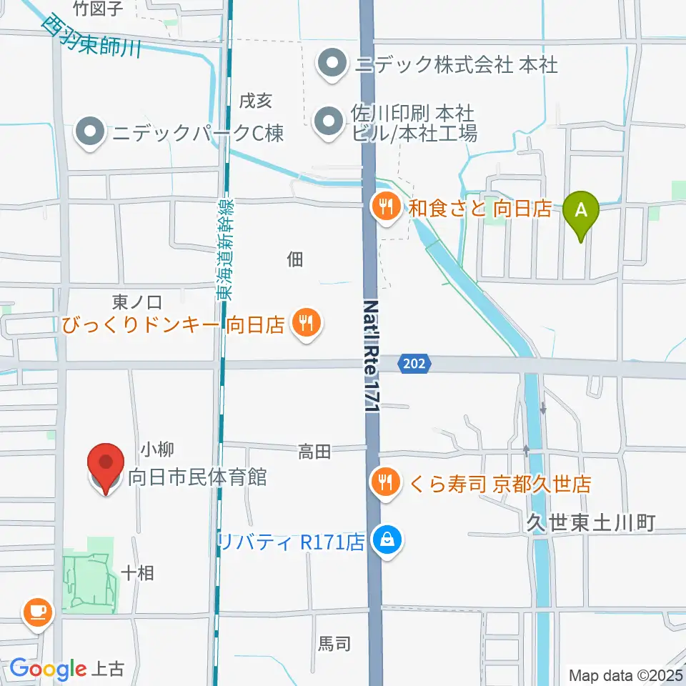向日市民体育館周辺のホテル一覧地図
