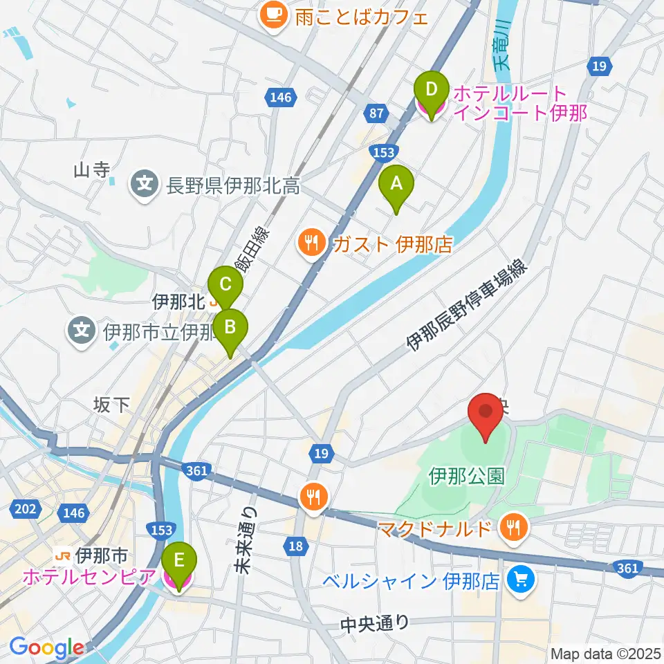 伊那ニッパツスタジアム周辺のホテル一覧地図