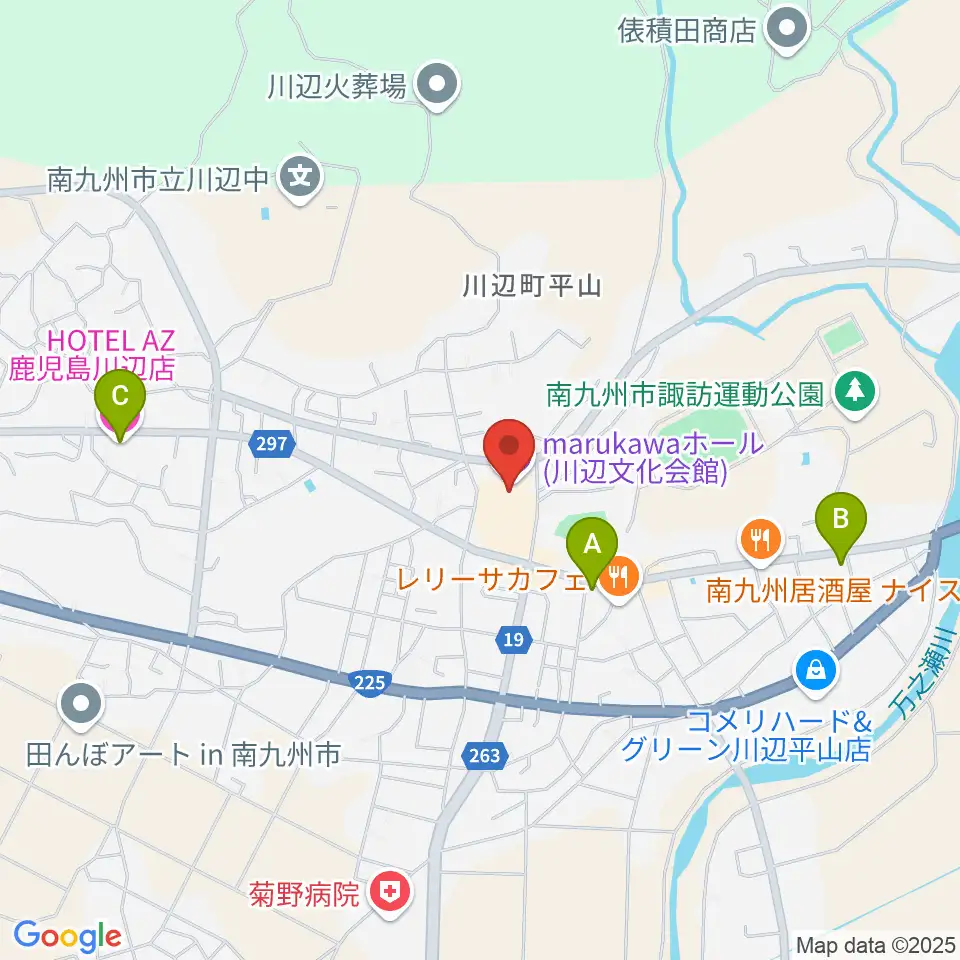marukawaホール 川辺文化会館周辺のホテル一覧地図