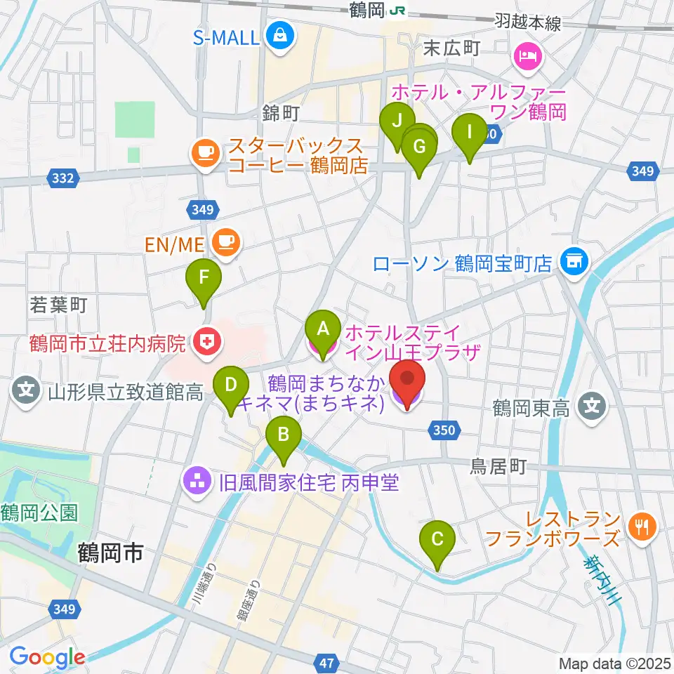 鶴岡まちなかキネマ周辺のホテル一覧地図