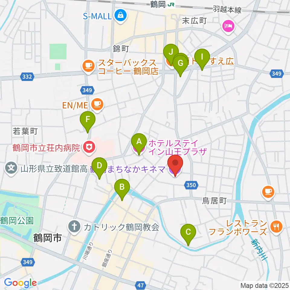 鶴岡まちなかキネマ周辺のホテル一覧地図