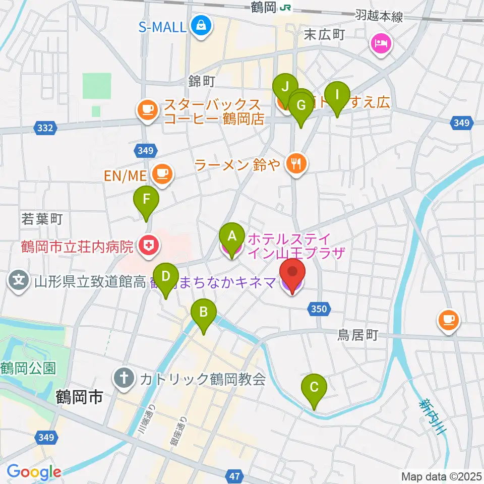 鶴岡まちなかキネマ周辺のホテル一覧地図