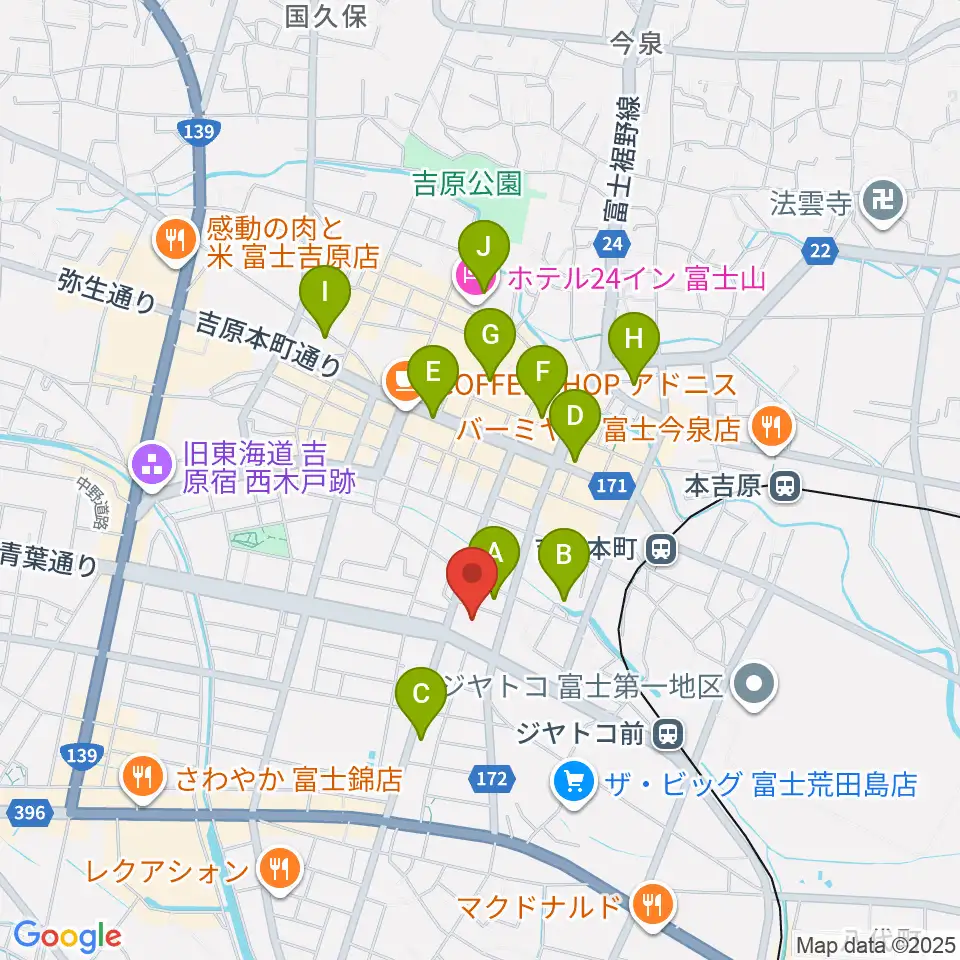 富士市立富士体育館周辺のホテル一覧地図