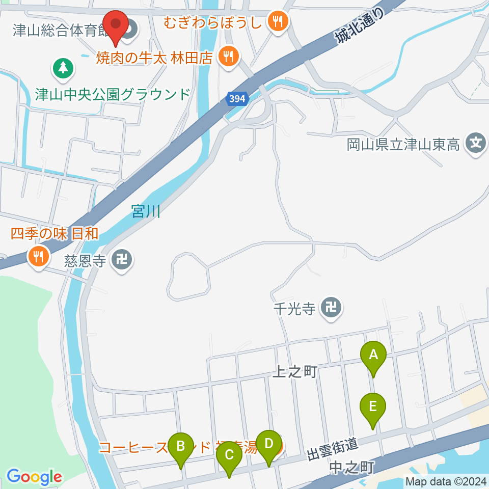 岡山県津山総合体育館周辺のホテル一覧地図