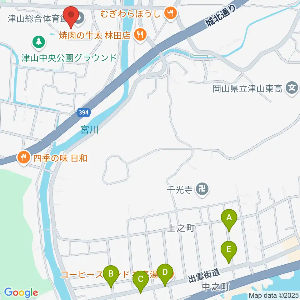 岡山県津山総合体育館周辺のホテル一覧地図