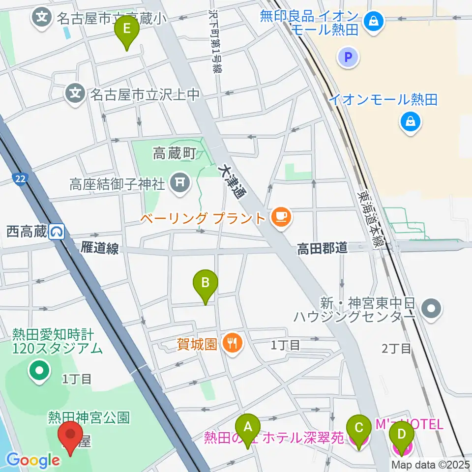 熱田球技場周辺のホテル一覧地図