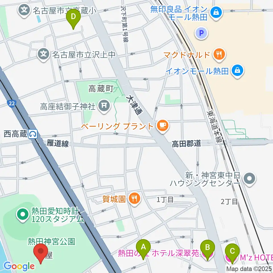 熱田球技場周辺のホテル一覧地図