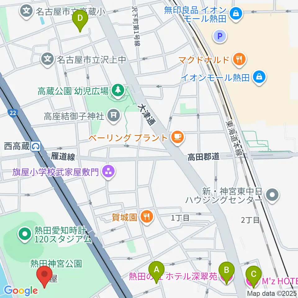 熱田球技場周辺のホテル一覧地図