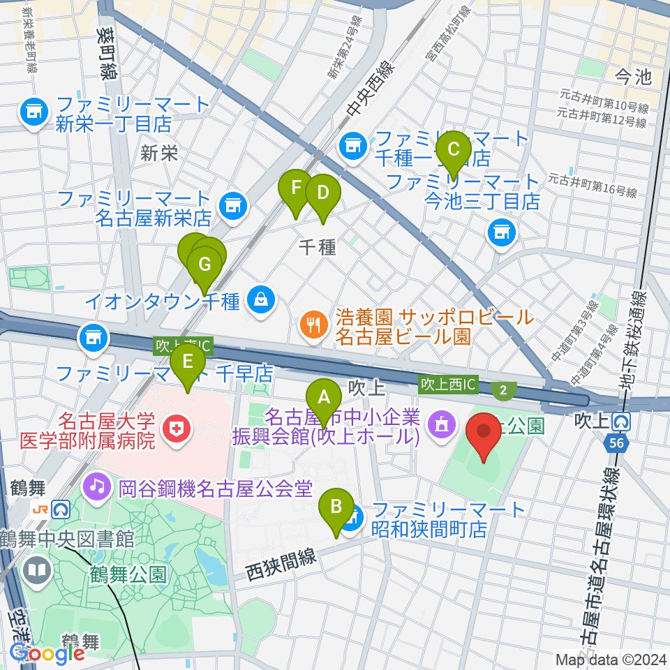 吹上公園野球場周辺のホテル一覧地図