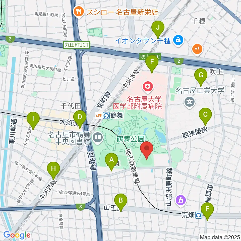 鶴舞公園野球場周辺のホテル一覧地図