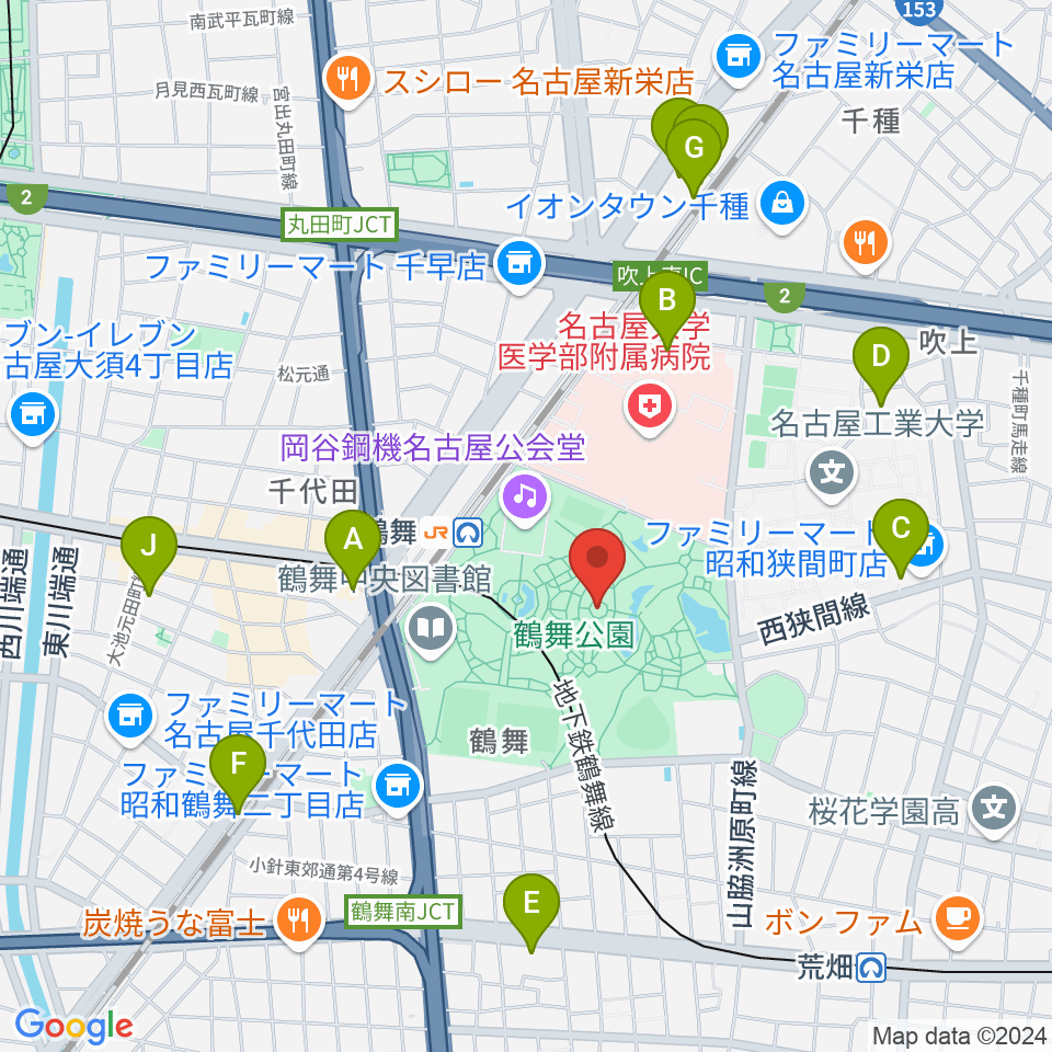 鶴舞公園奏楽堂周辺のホテル一覧地図