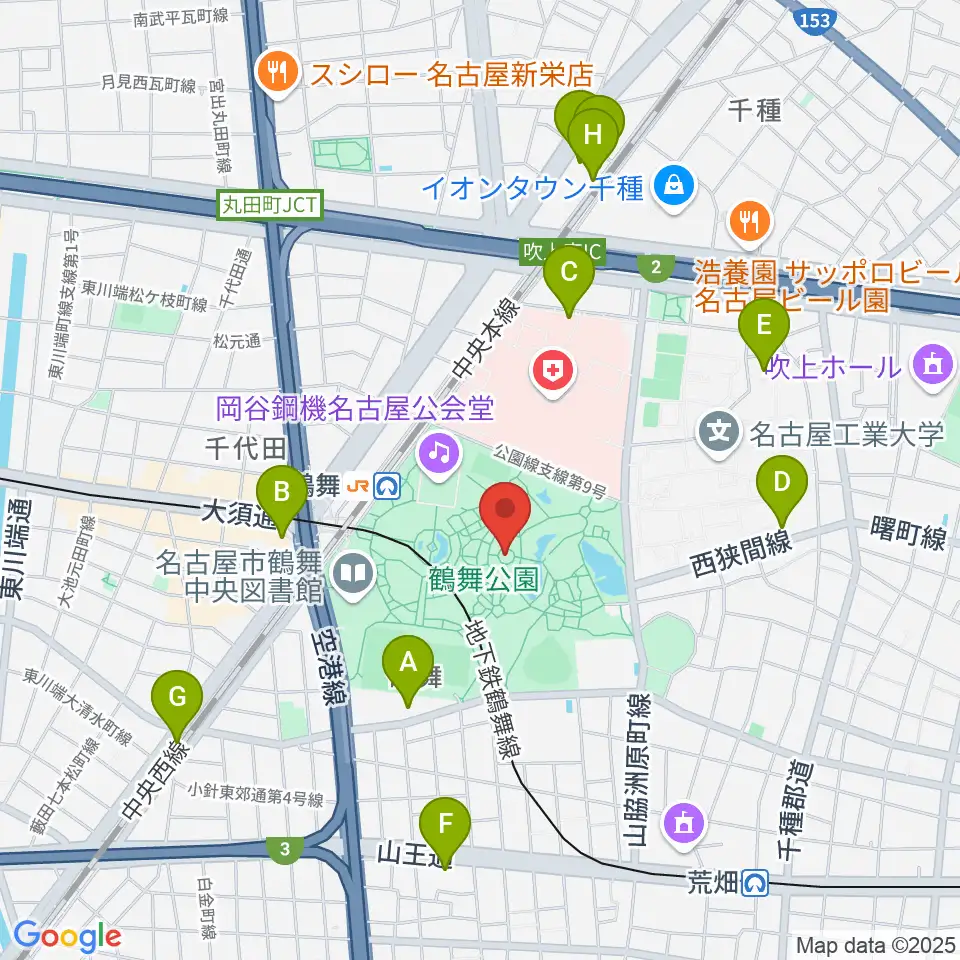 鶴舞公園奏楽堂周辺のホテル一覧地図