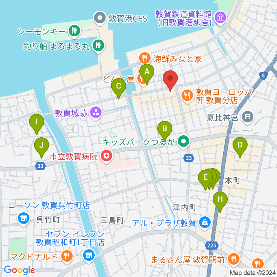 みなとつるが山車会館周辺のホテル一覧地図