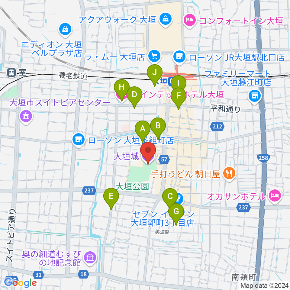 大垣城展望室周辺のホテル一覧地図