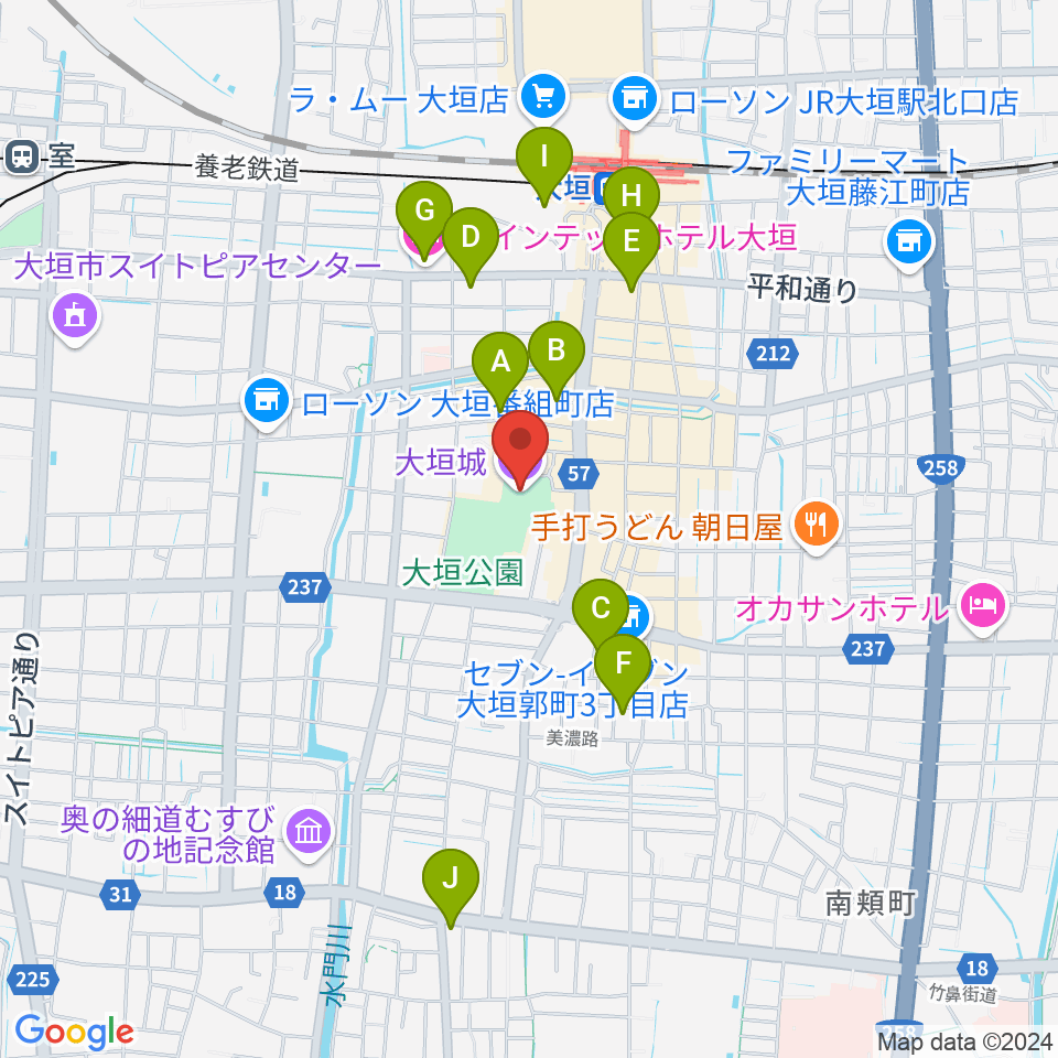 大垣城展望室周辺のホテル一覧地図