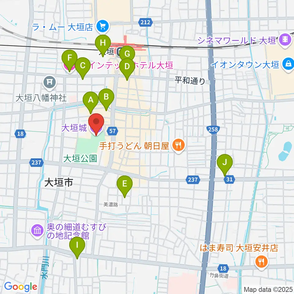 大垣城展望室周辺のホテル一覧地図