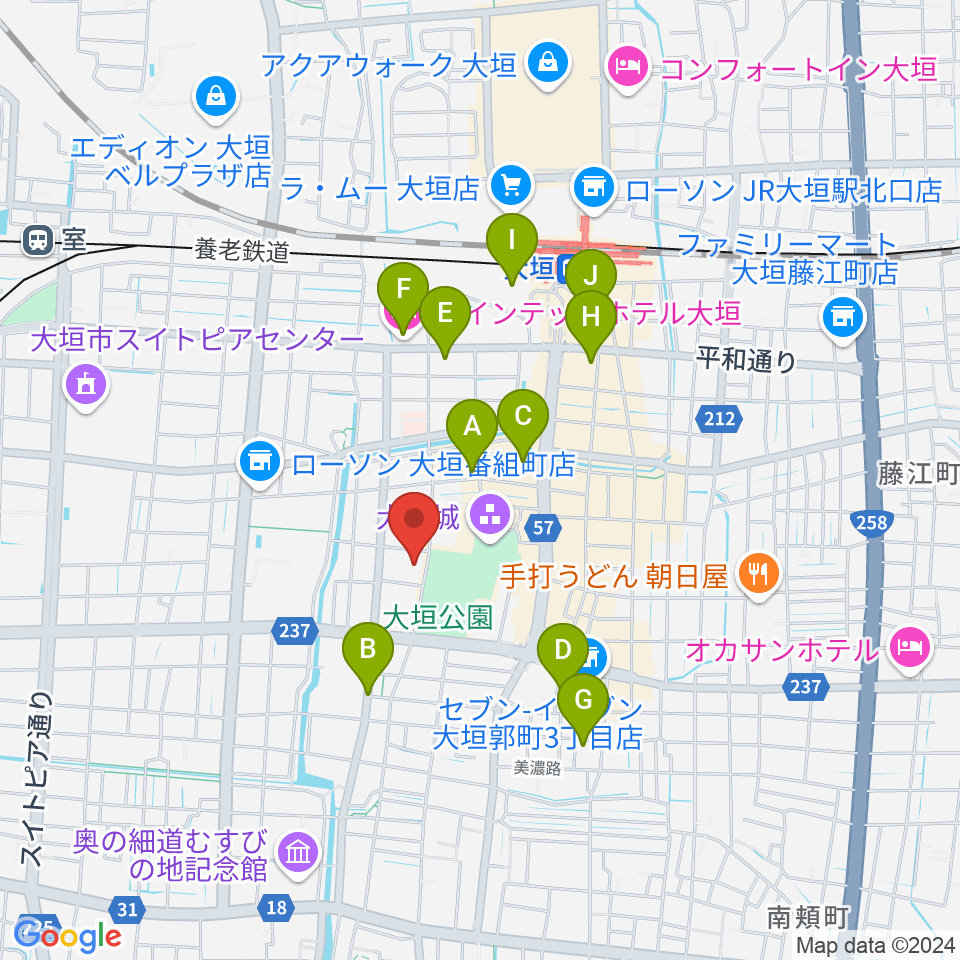 大垣市郷土館周辺のホテル一覧地図