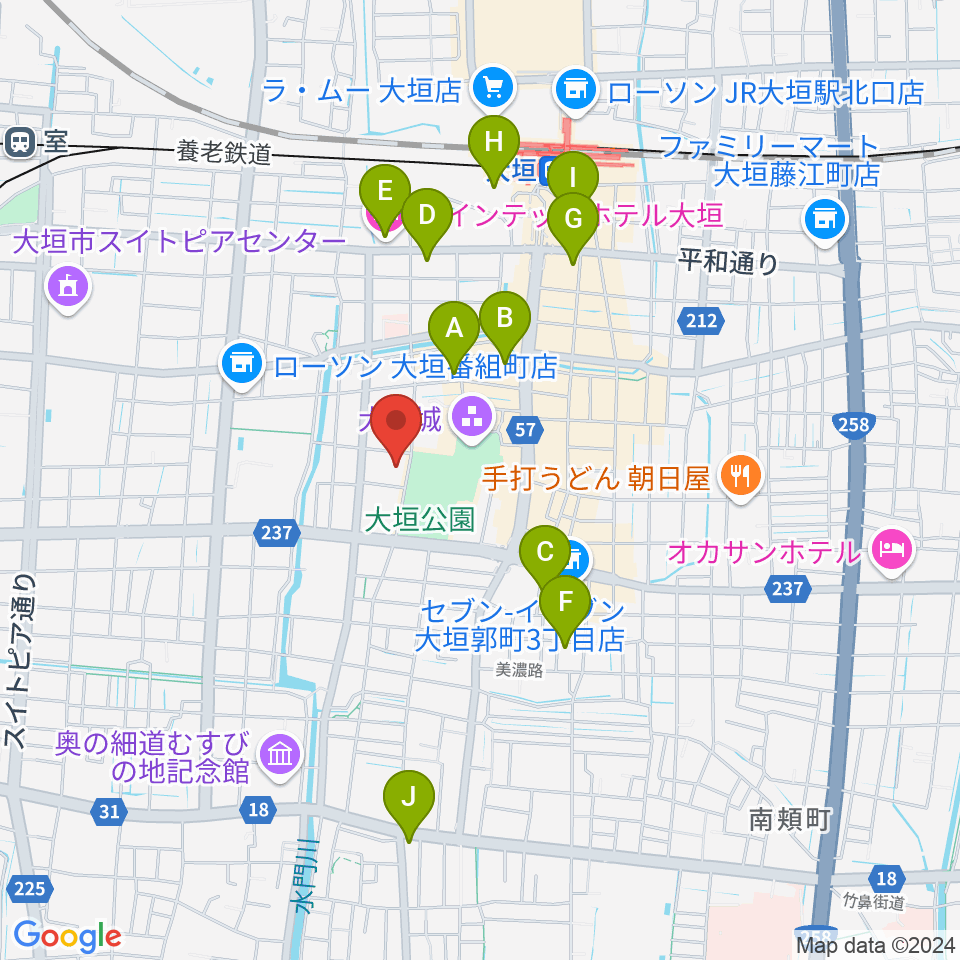 大垣市郷土館周辺のホテル一覧地図