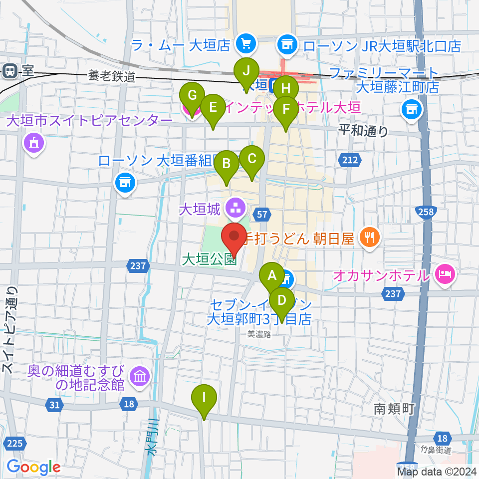 大垣城ホール周辺のホテル一覧地図