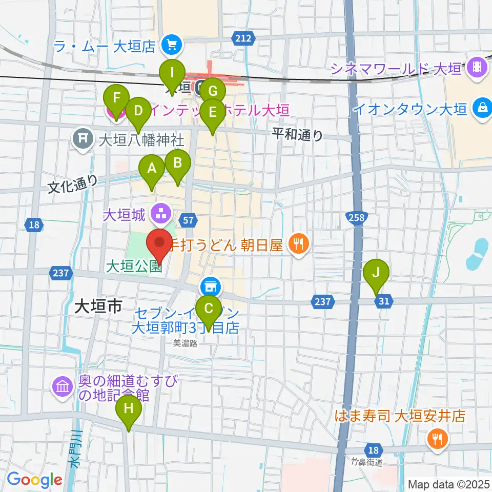 大垣城ホール周辺のホテル一覧地図