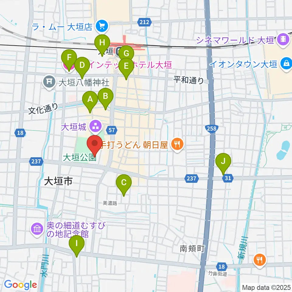 大垣城ホール周辺のホテル一覧地図