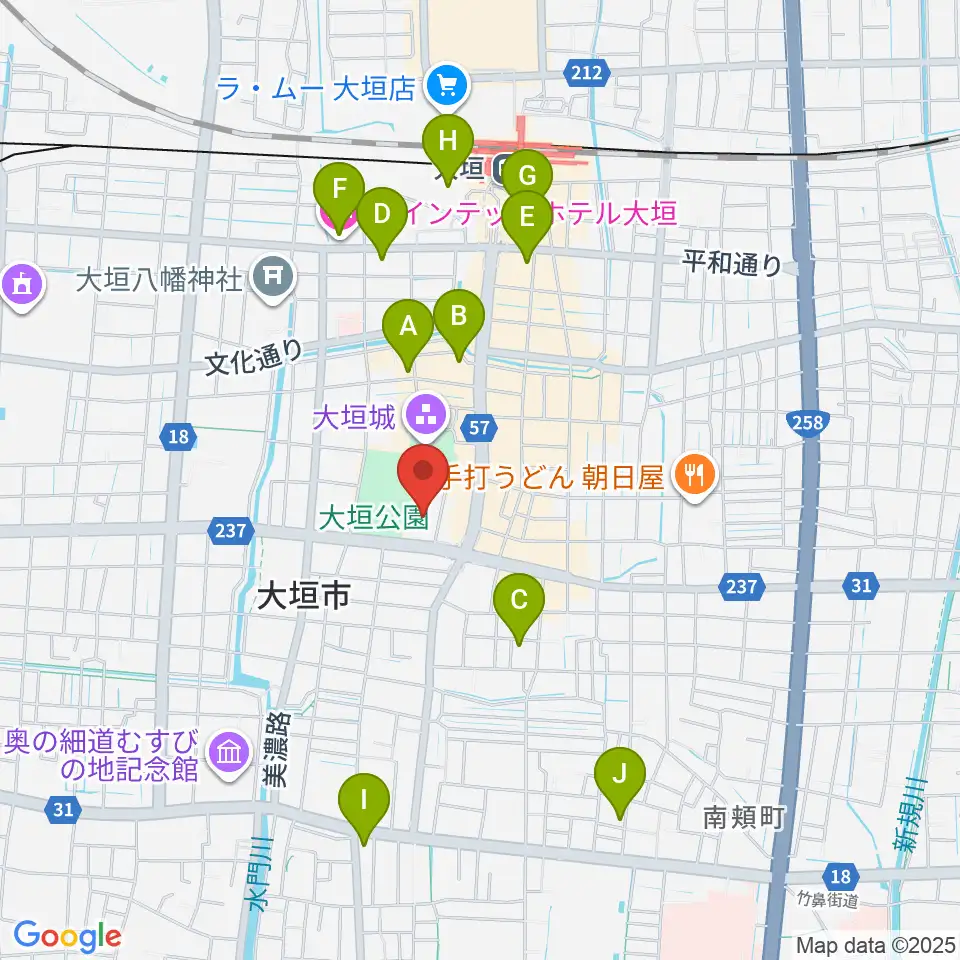 大垣城ホール周辺のホテル一覧地図